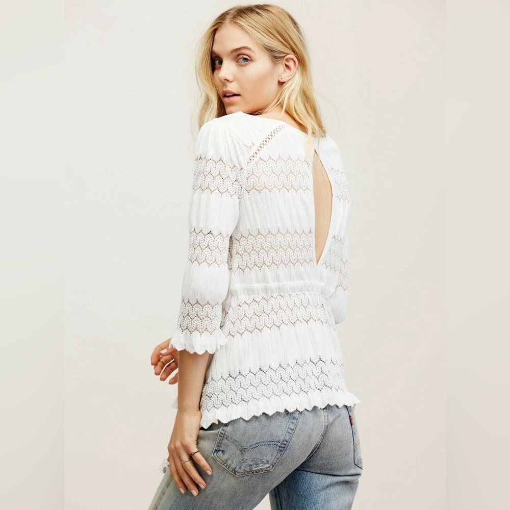 Free People White Lace Fire Island Keyhole Top S
